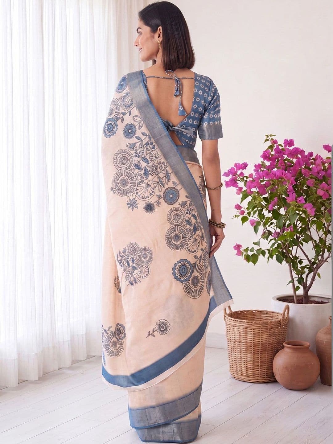 Anouk Floral Silk Blend Designer Chanderi Saree thumbnail 4