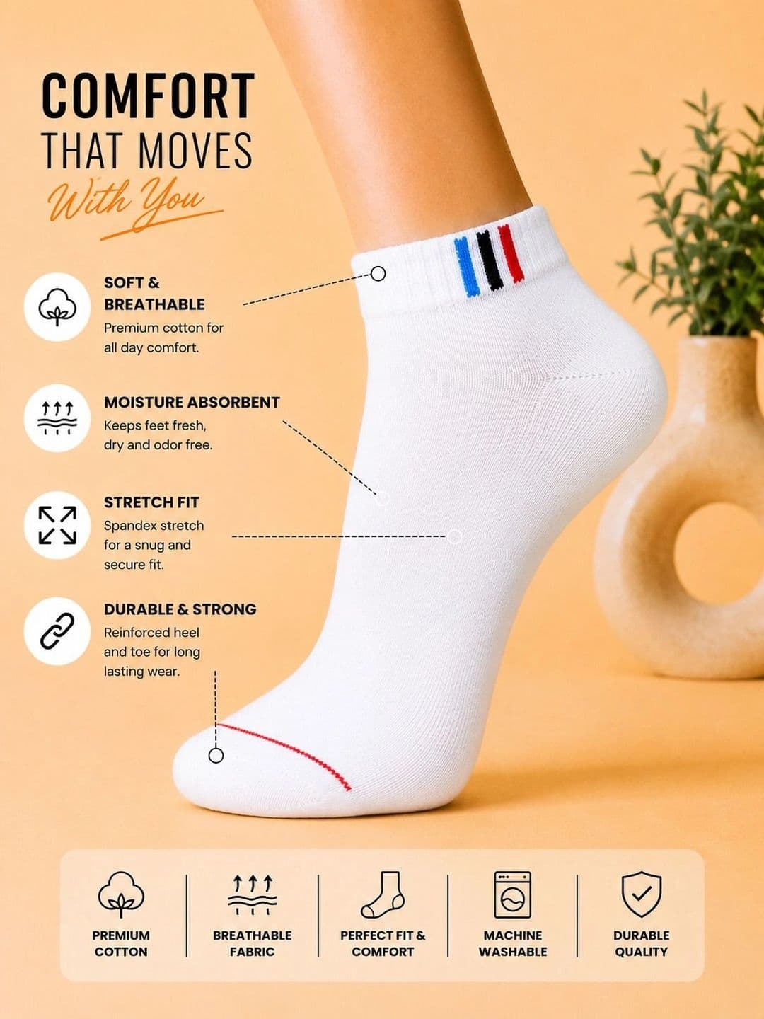ADDOSSO Men Pack of 5 Cotton Assorted Colourblocked Ankle Length Socks thumbnail 2