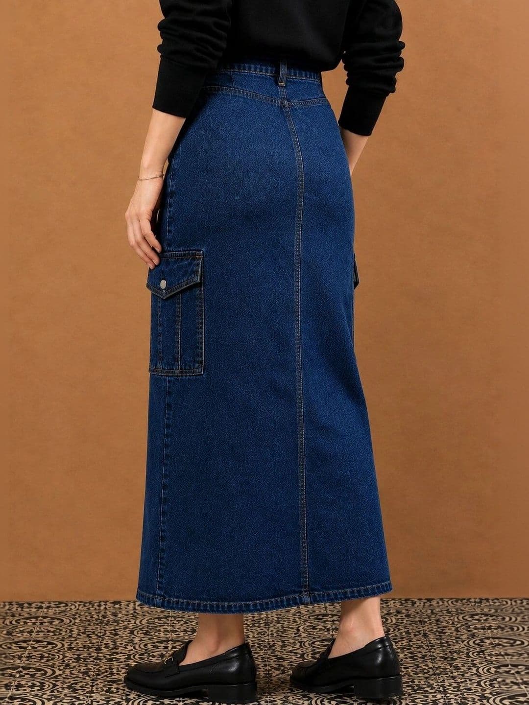 all about you Women Denim Cargo Styles Maxi A-Line Skirt thumbnail 3