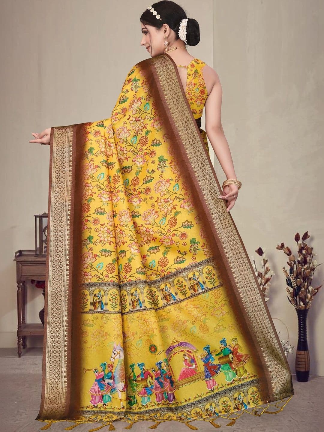 VS MALL Floral Silk Cotton Saree thumbnail 6