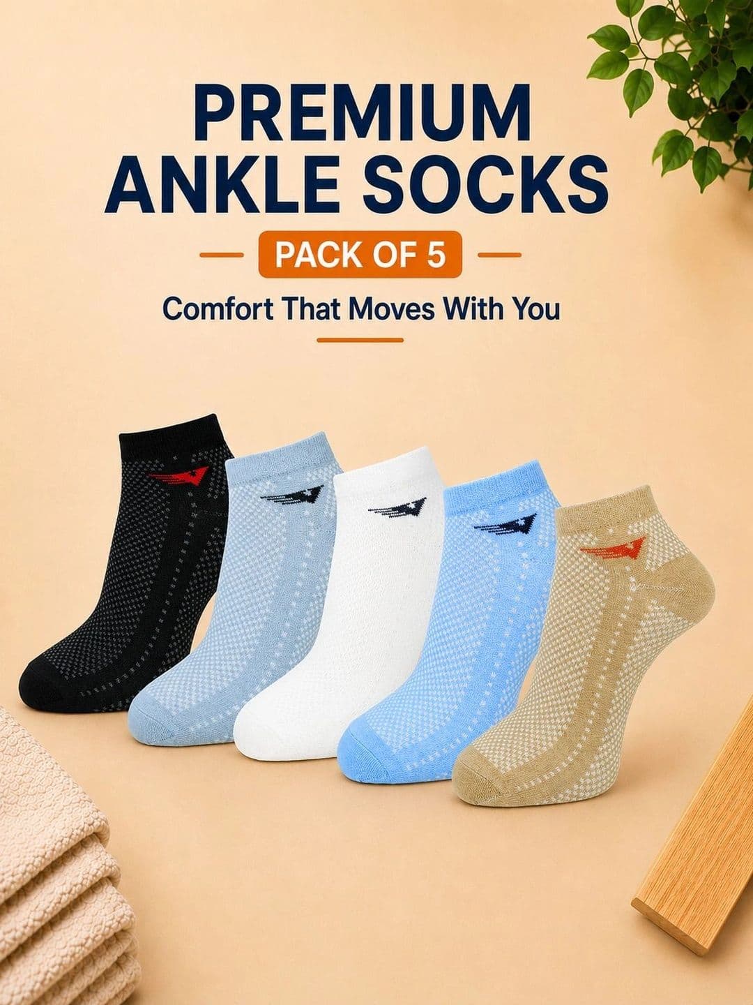 ADDOSSO Men Pack of 5 Cotton Assorted Patterned Ankle Length Socks thumbnail 5