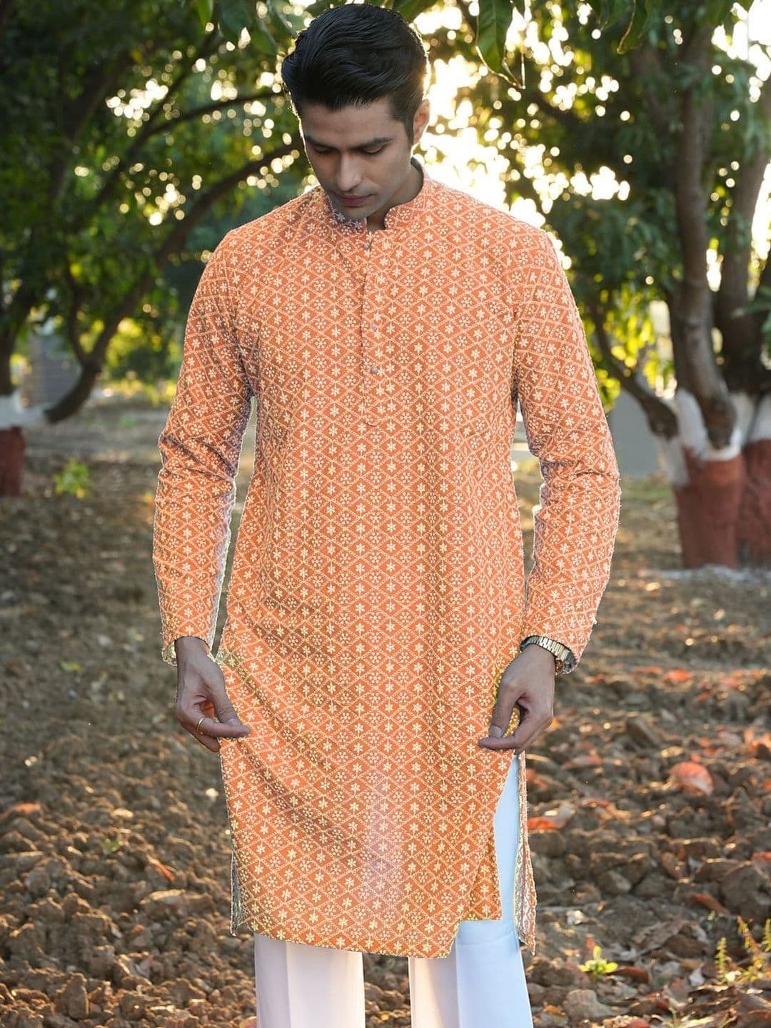 Anouk Men Geometric Embroidery Knee Length Straight Kurta thumbnail 5