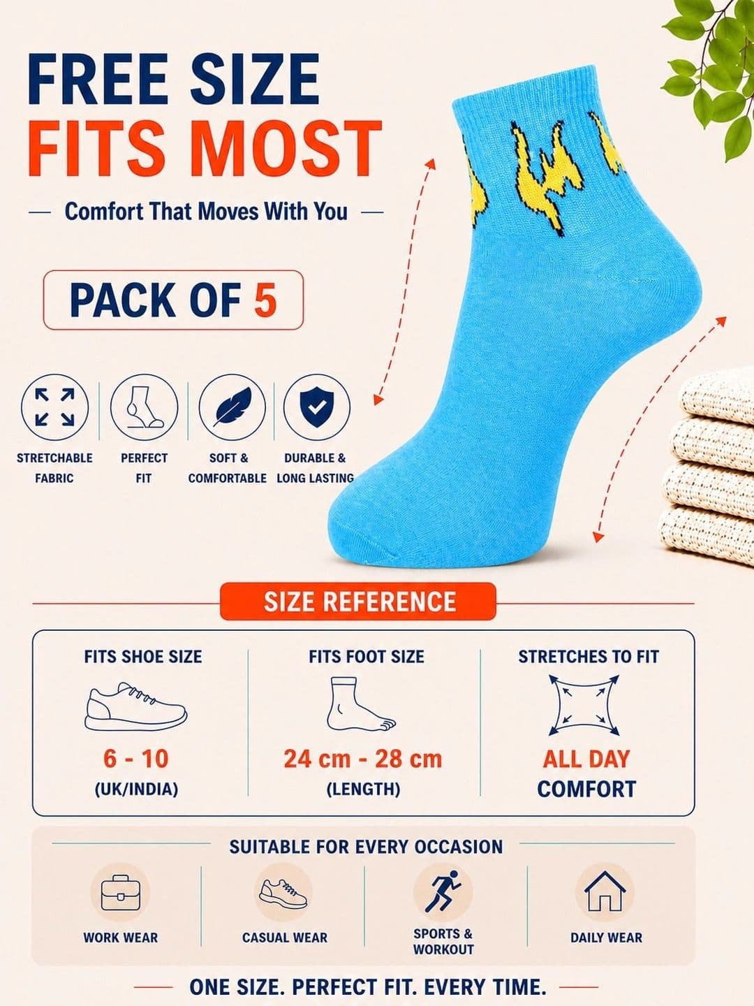 ADDOSSO Men Pack of 5 Cotton Assorted Patterned Ankle Length Socks thumbnail 3