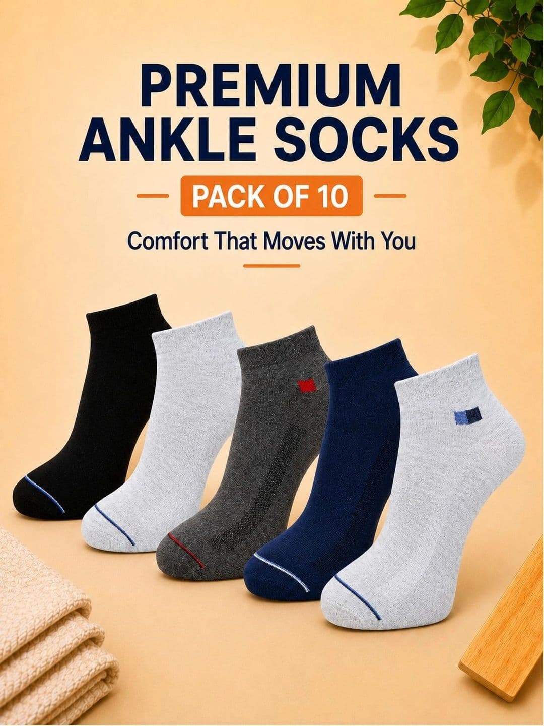 ADDOSSO Men Pack of 10 Cotton Assorted Ankle Length Socks thumbnail 3