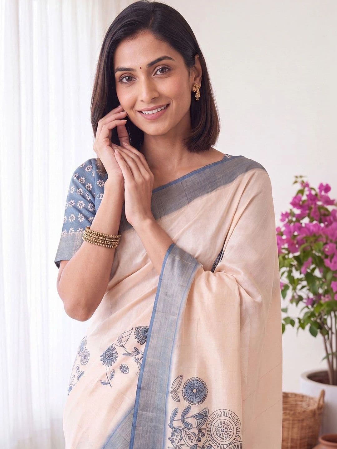 Anouk Floral Silk Blend Designer Chanderi Saree thumbnail 7