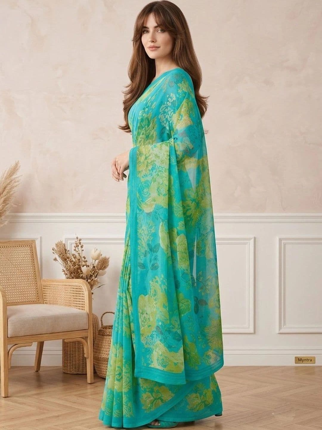 all about you Floral Poly Georgette Fusion Saree thumbnail 3