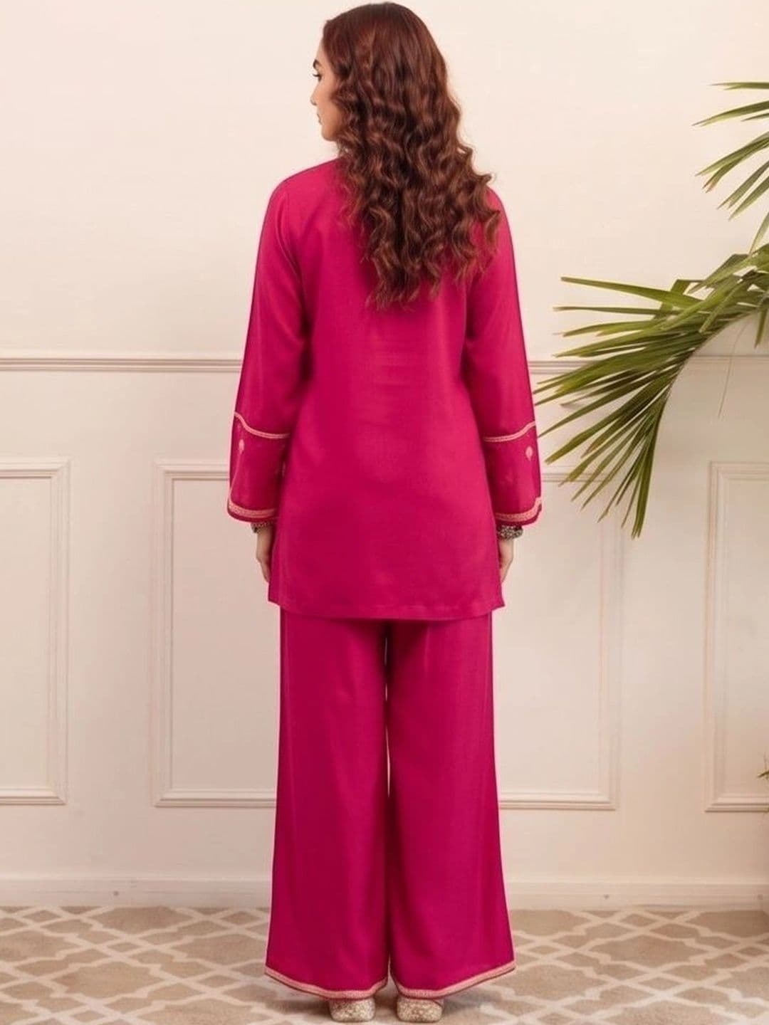AurexWear Women Ethnic Motifs Embroidered Regular Thread Work Pure Cotton Kurta with Palazzos thumbnail 2