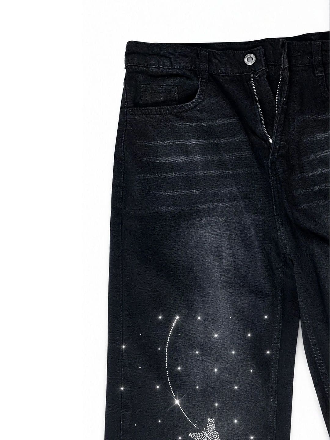 DS CREATIVE Women Wide Leg Mid-Rise Light Fade Embellished Jeans thumbnail 6
