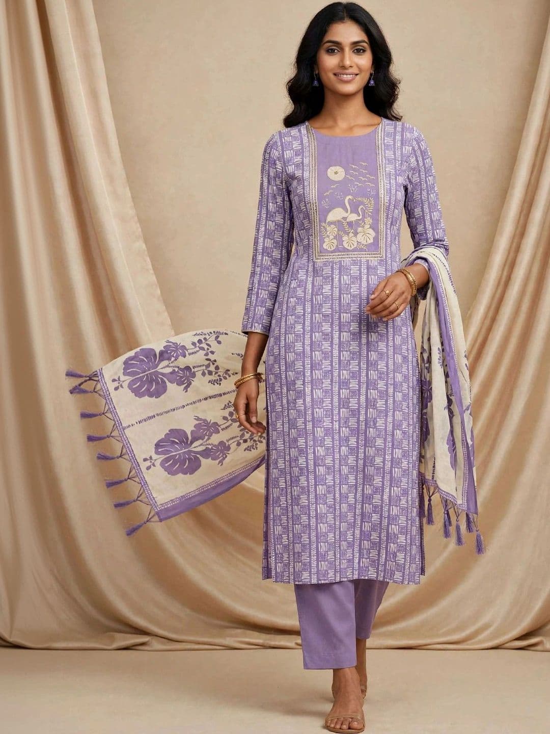 THE ASSTAG Printed Pure Cotton Semi-Stitched Dress Material - view 1