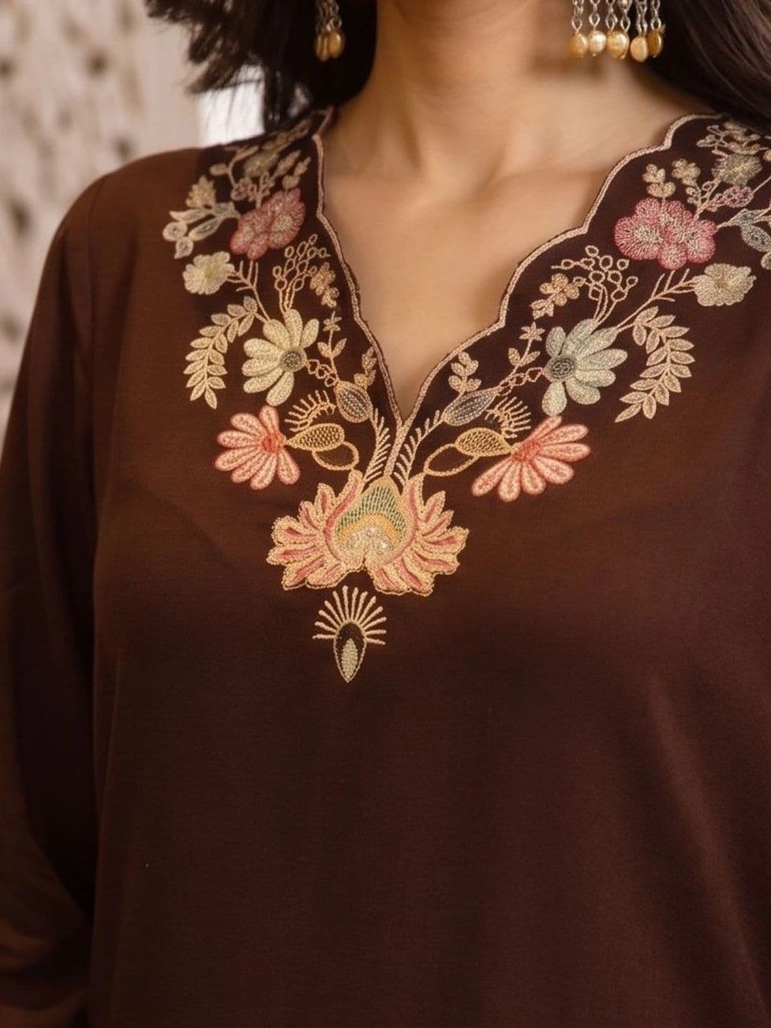AurexWear Women Ethnic Motifs Embroidered Regular Thread Work Pure Cotton Kurta with Palazzos thumbnail 3