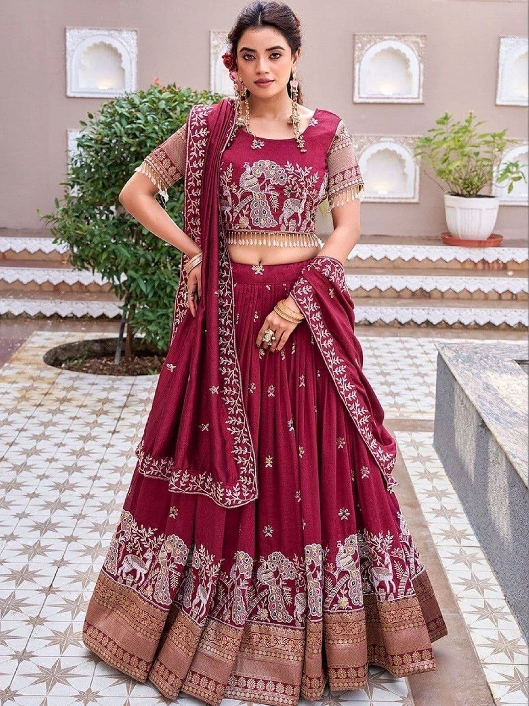 Shree Ram Creation Embroidered Thread Work Ready to Wear Lehenga & Blouse With Dupatta - view 1