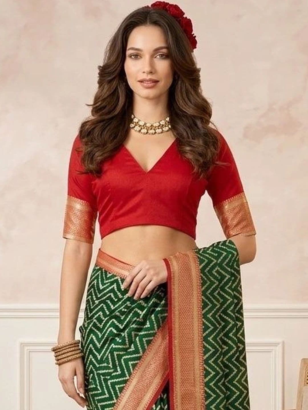 all about you Woven Design Zari Silk Blend Fusion Patola Saree thumbnail 6