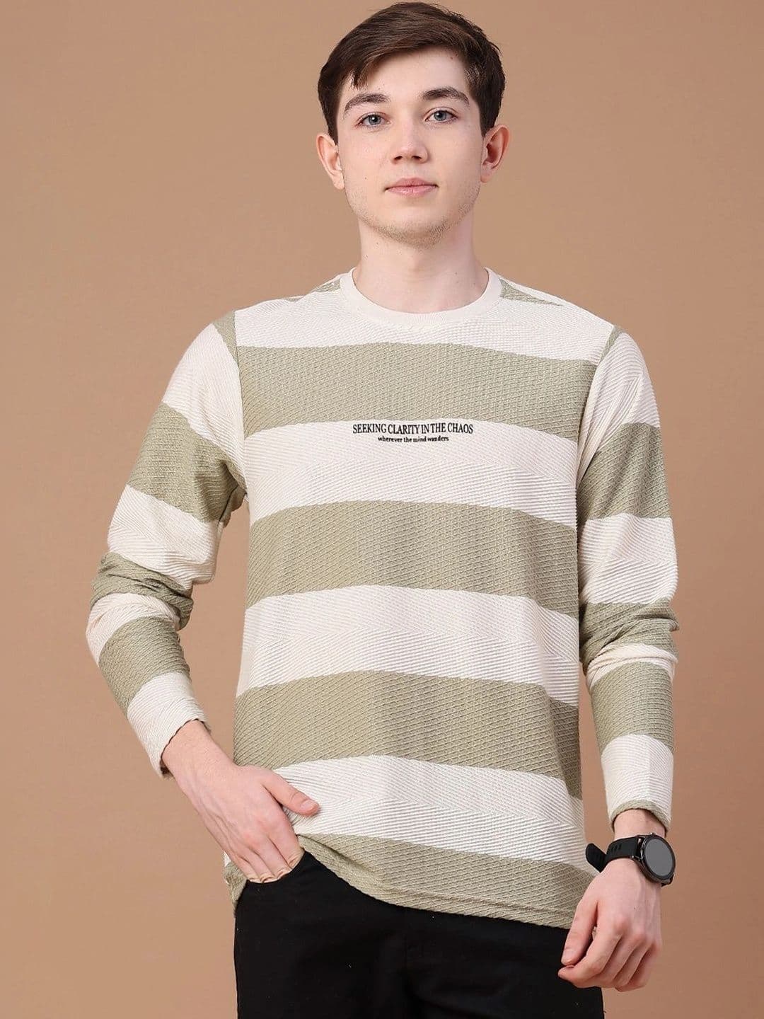V-Mart Men Typography Striped Slim Fit T-shirt thumbnail 6