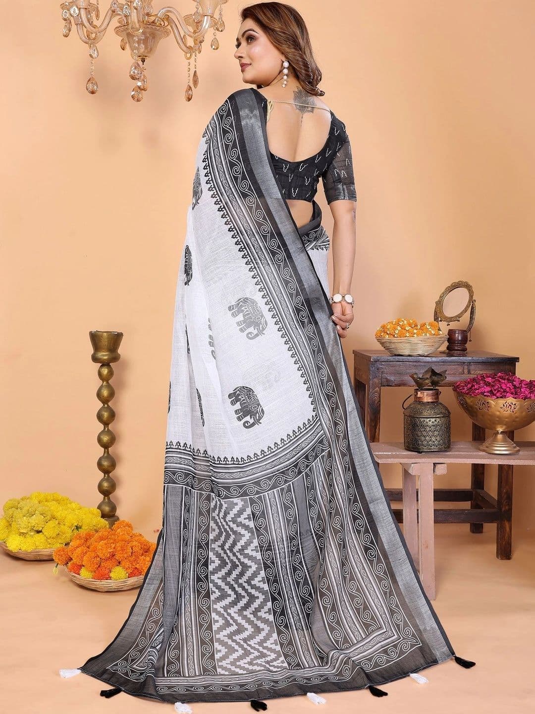 VS MALL Linen Blend Saree thumbnail 3