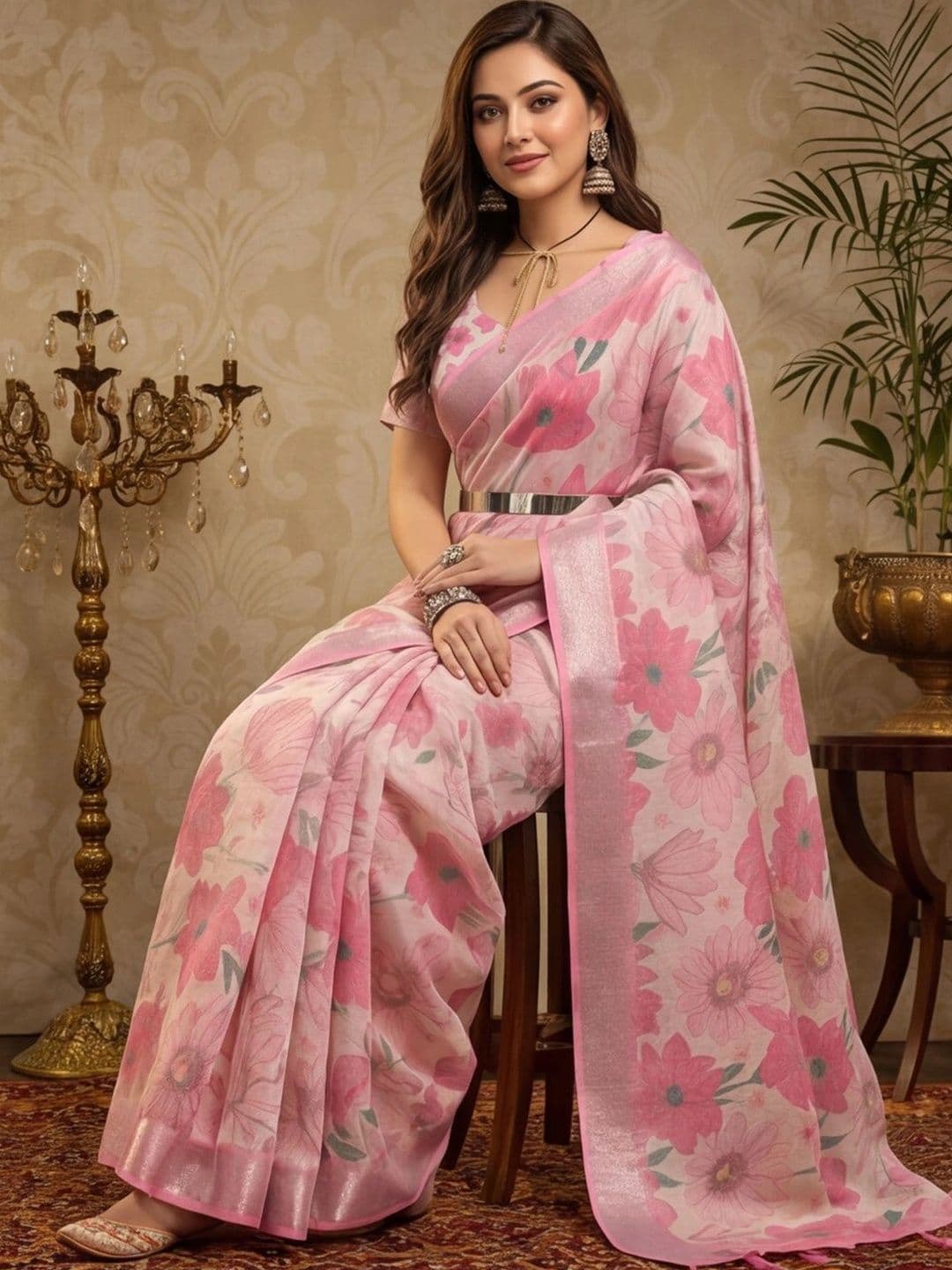 Mitera Floral Zari Silk Cotton Fusion Saree thumbnail 3