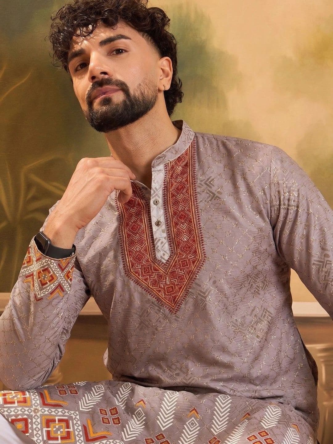 VELKYNOX Men Thread Work Kurta thumbnail 2