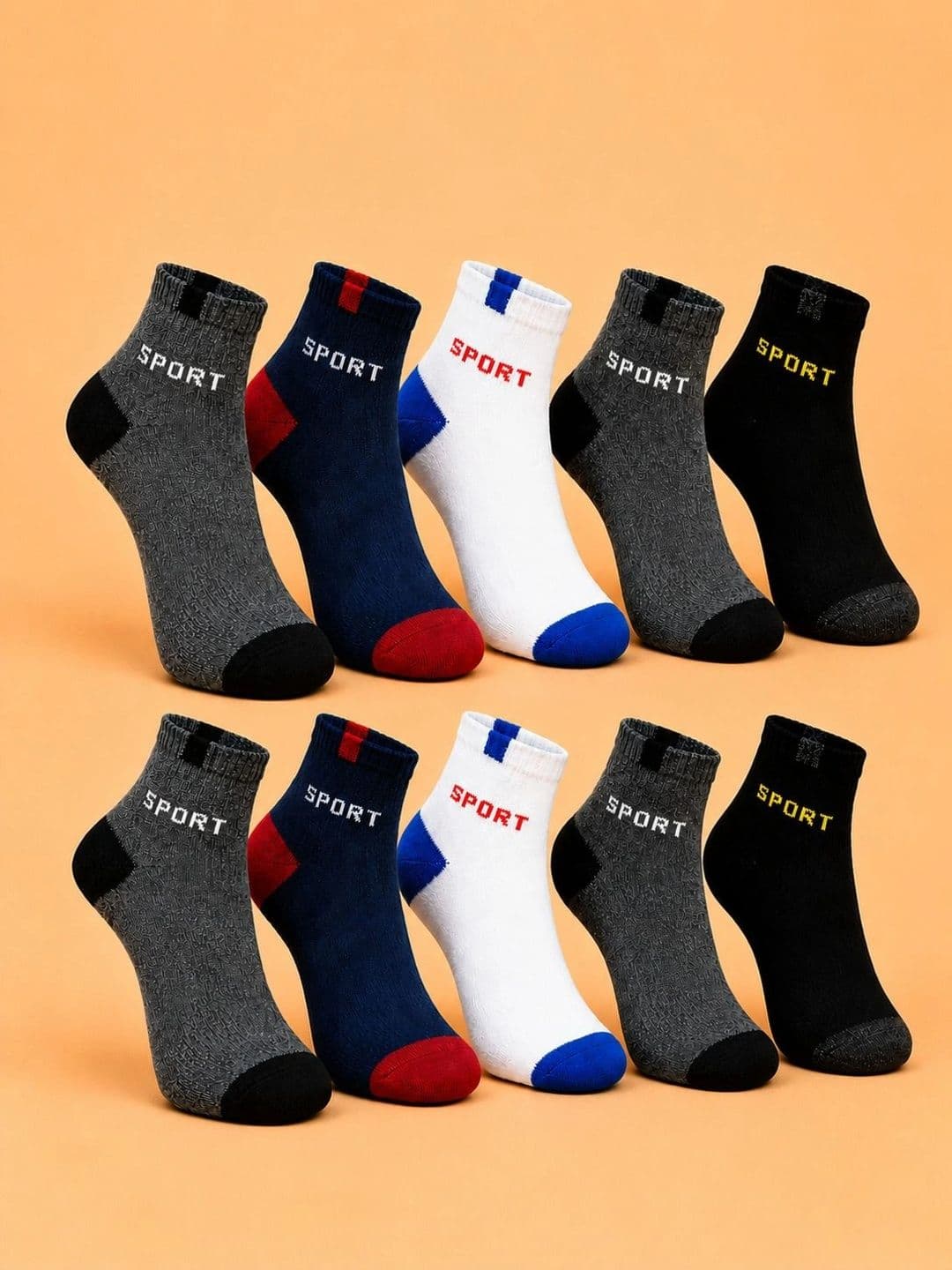 ADDOSSO Men Pack of 10 Cotton Assorted Colourblocked Ankle Length Socks - view 1