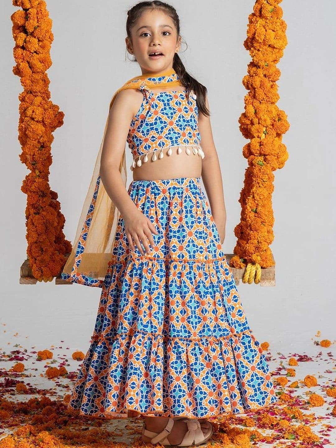 KALINI Girls Printed Ready to Wear Lehenga & Blouse With Dupatta thumbnail 6