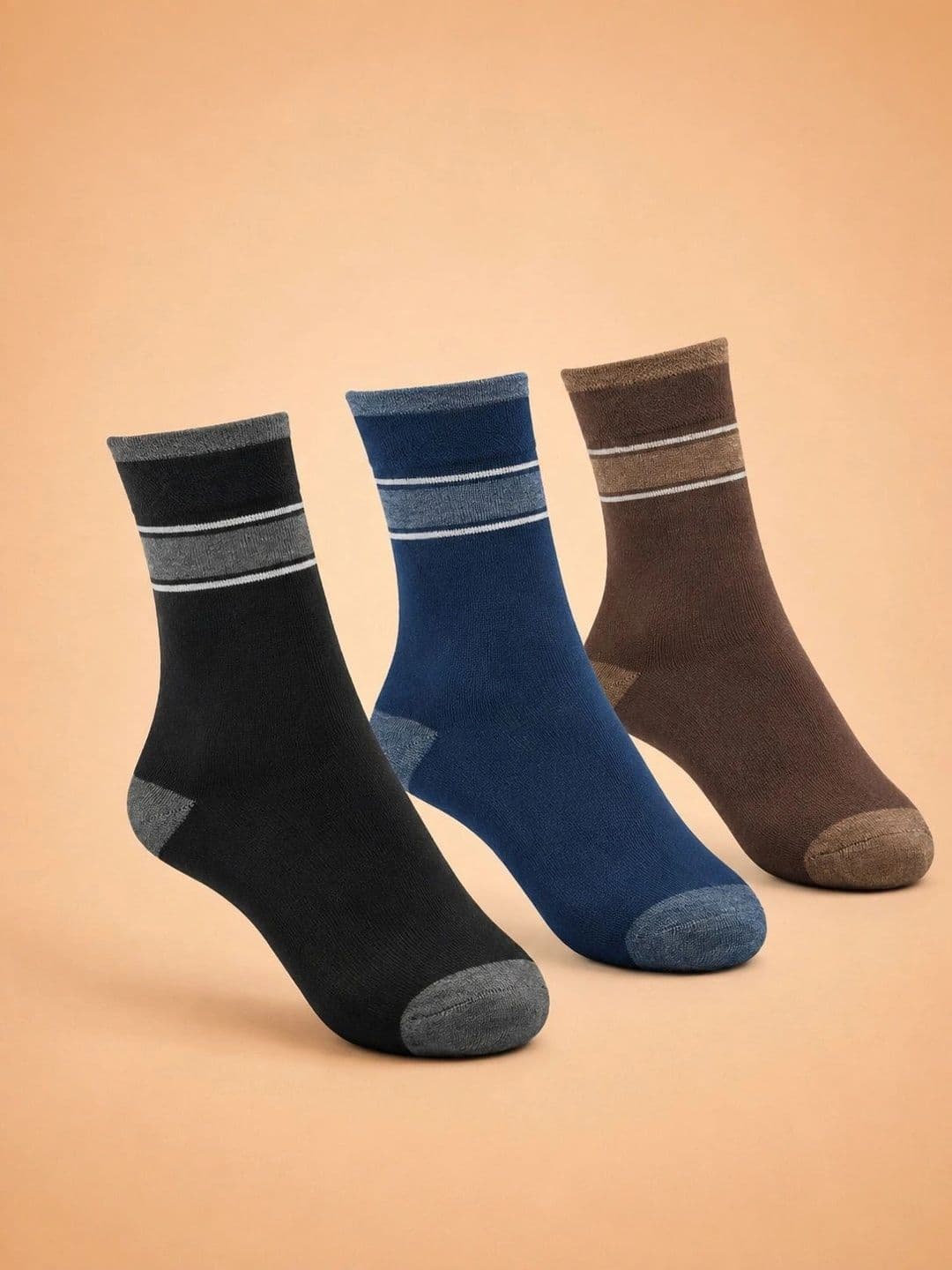 ADDOSSO Men Pack of 3 Cotton Assorted Striped Calf Length Socks - view 1