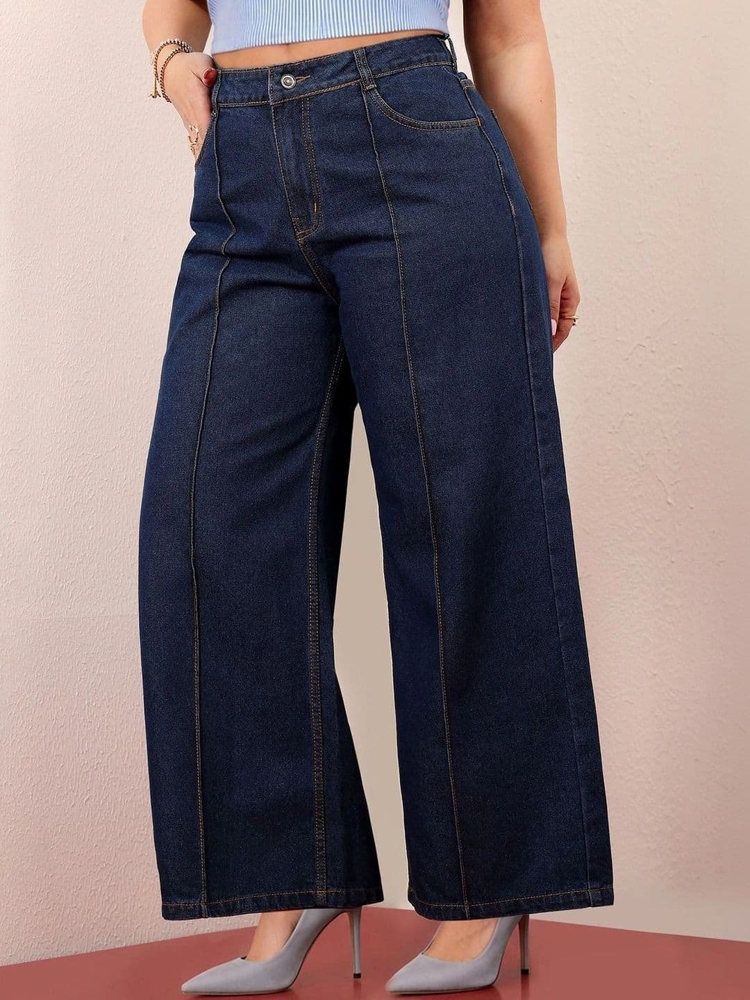 Miss Chase A+ Women Wide Leg High-Rise Heavy Fade Jeans thumbnail 5