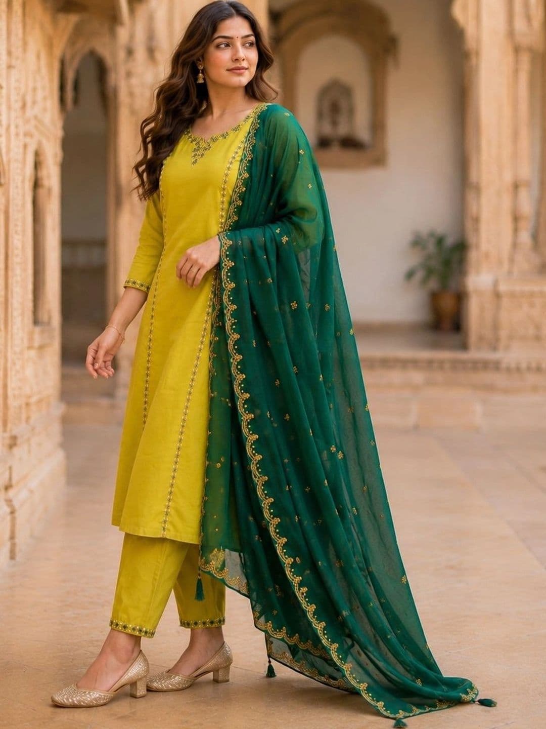 ISHU FAB Women Ethnic Motifs Embroidered Regular Thread Work Kurta with Trousers & With Dupatta - view 1