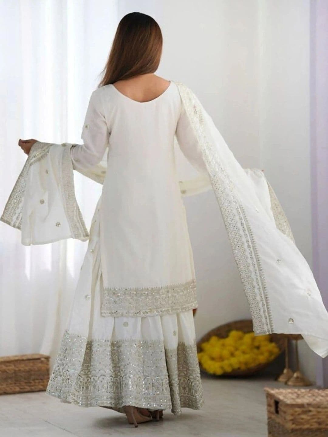 mudra creation Women Ethnic Motifs Regular Sequinned Kurta with Sharara & With Dupatta thumbnail 5