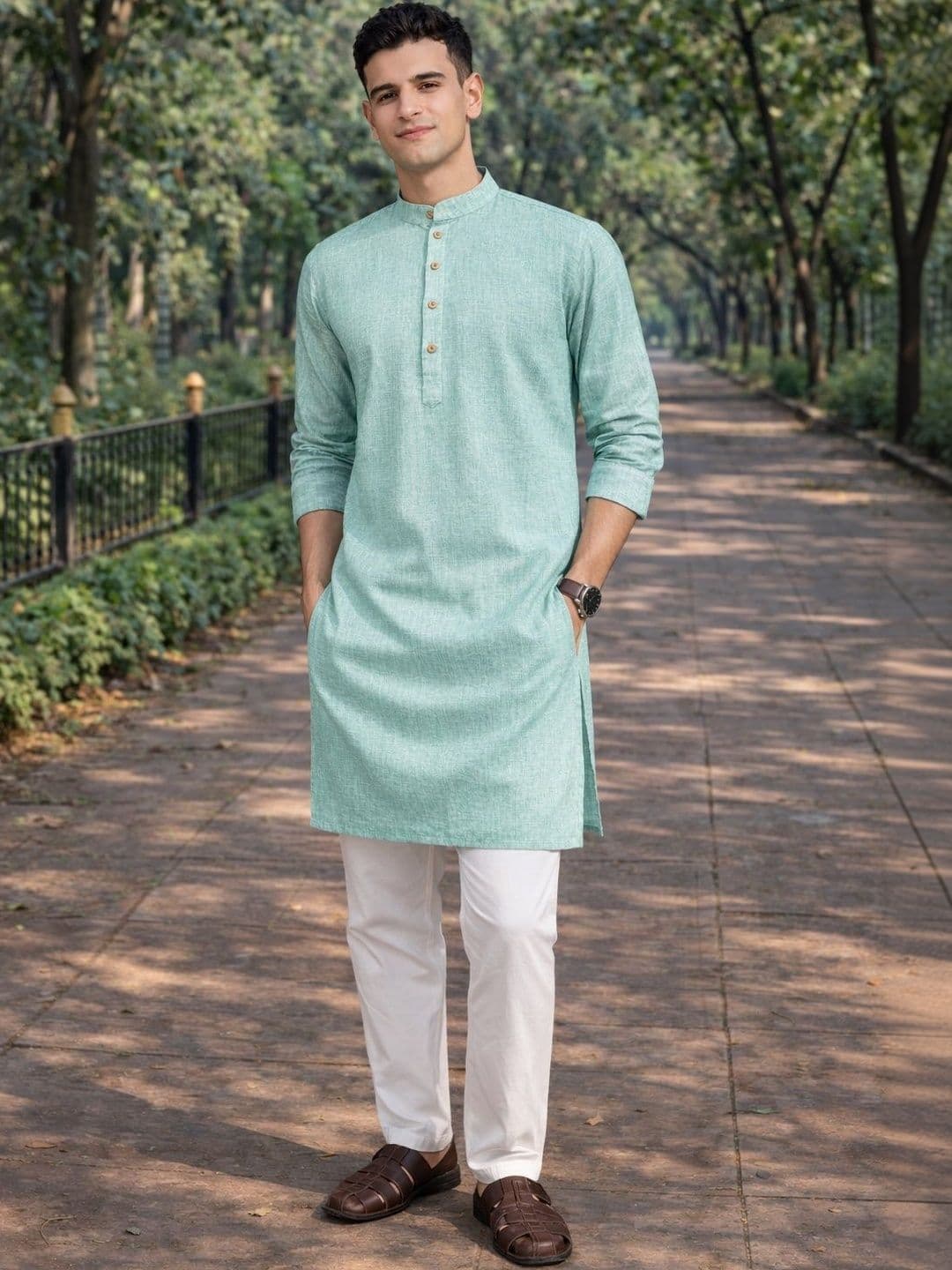 Anouk Men Cotton Linen Long Kurta - view 1