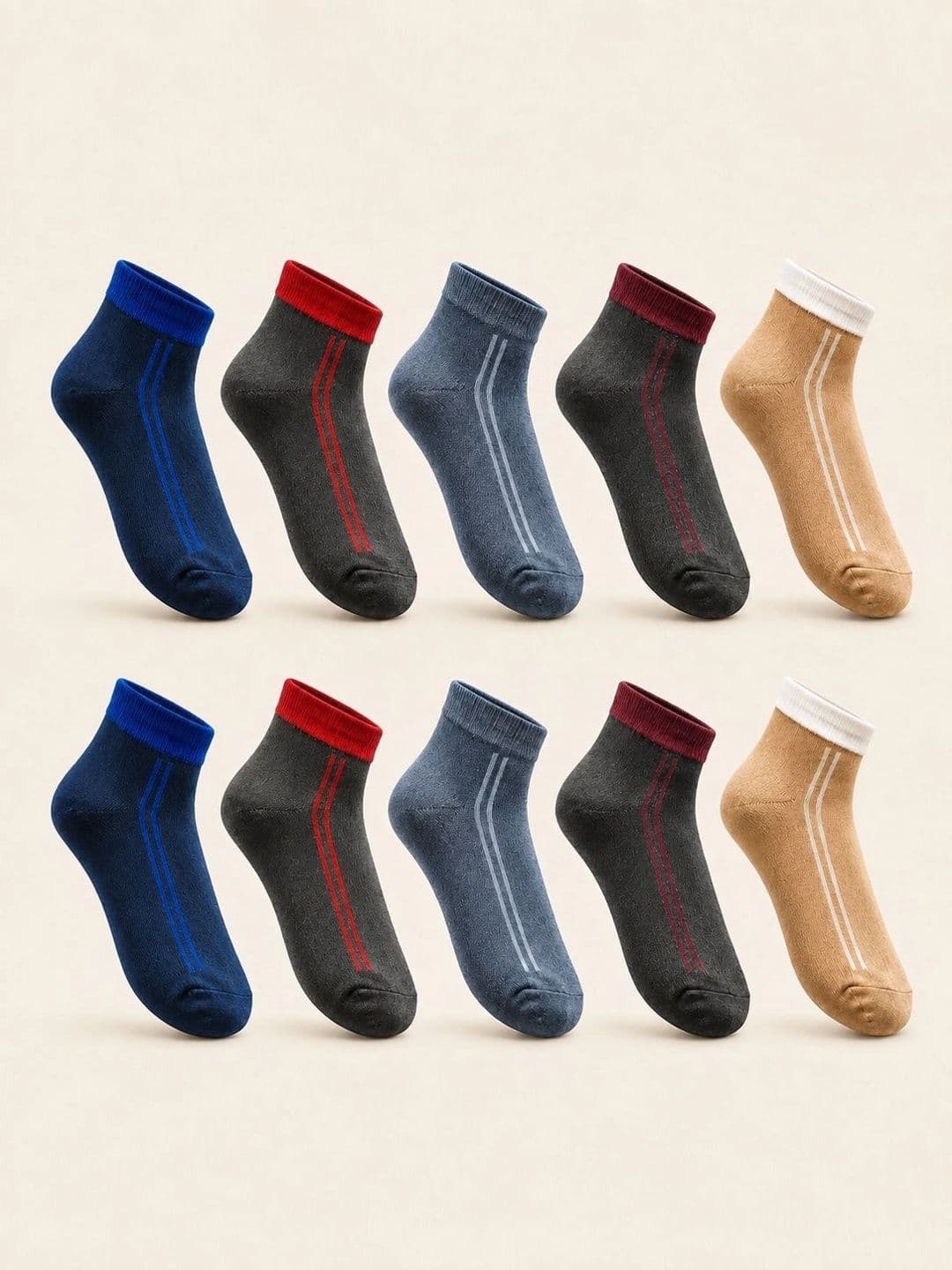 ADDOSSO Men Pack of 10 Cotton Assorted Striped Ankle Length Socks - view 1