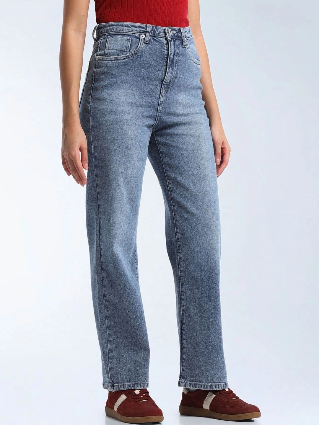 Flying Machine Women Straight Fit High-Rise Light Fade Stretchable Jeans thumbnail 7