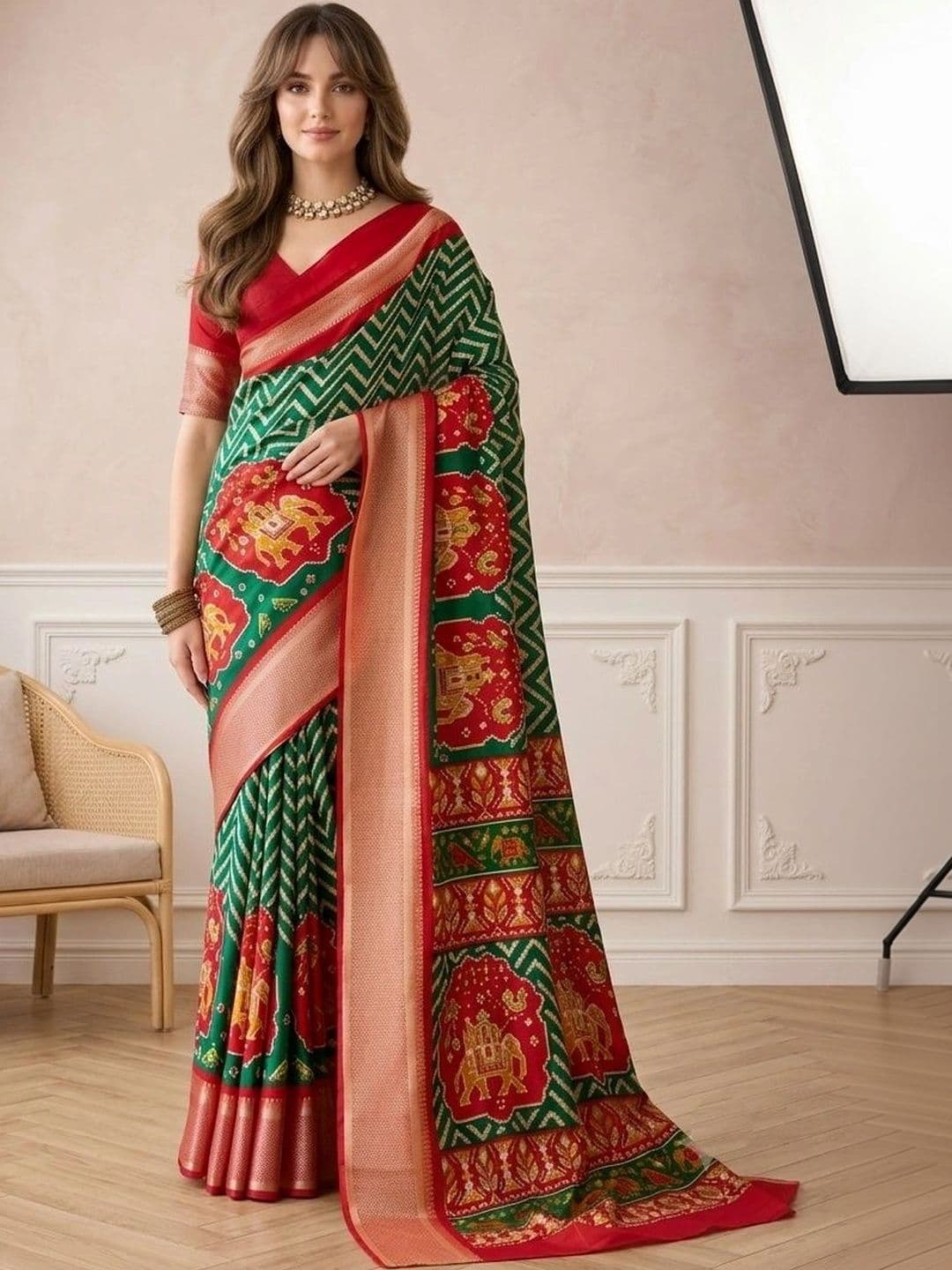 all about you Woven Design Zari Silk Blend Fusion Patola Saree - view 1