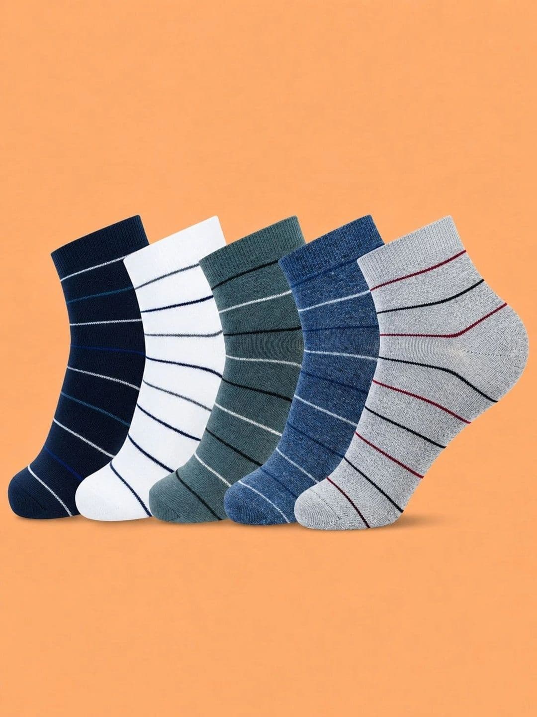 ADDOSSO Men Pack of 5 Cotton Assorted Striped Ankle Length Socks - view 1