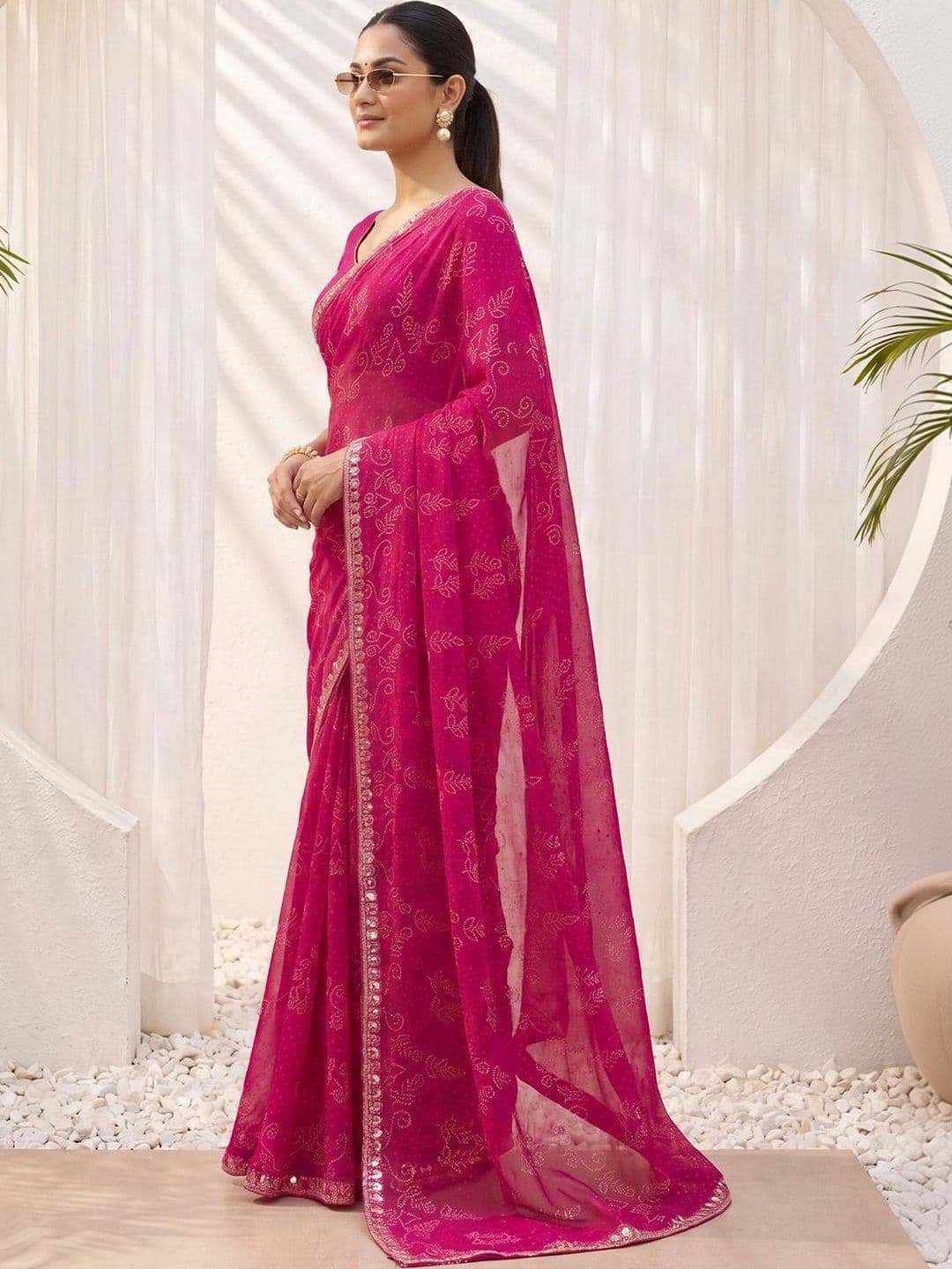 Anouk Rustic Bandhani Sequinned Poly Georgette Designer Bandhani Saree thumbnail 7