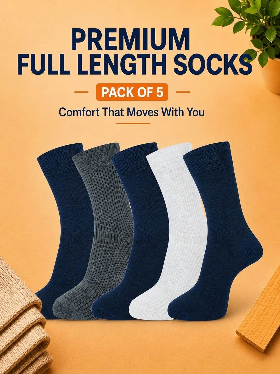 ADDOSSO Men Pack of 5 Cotton Assorted Calf Length Socks thumbnail 4