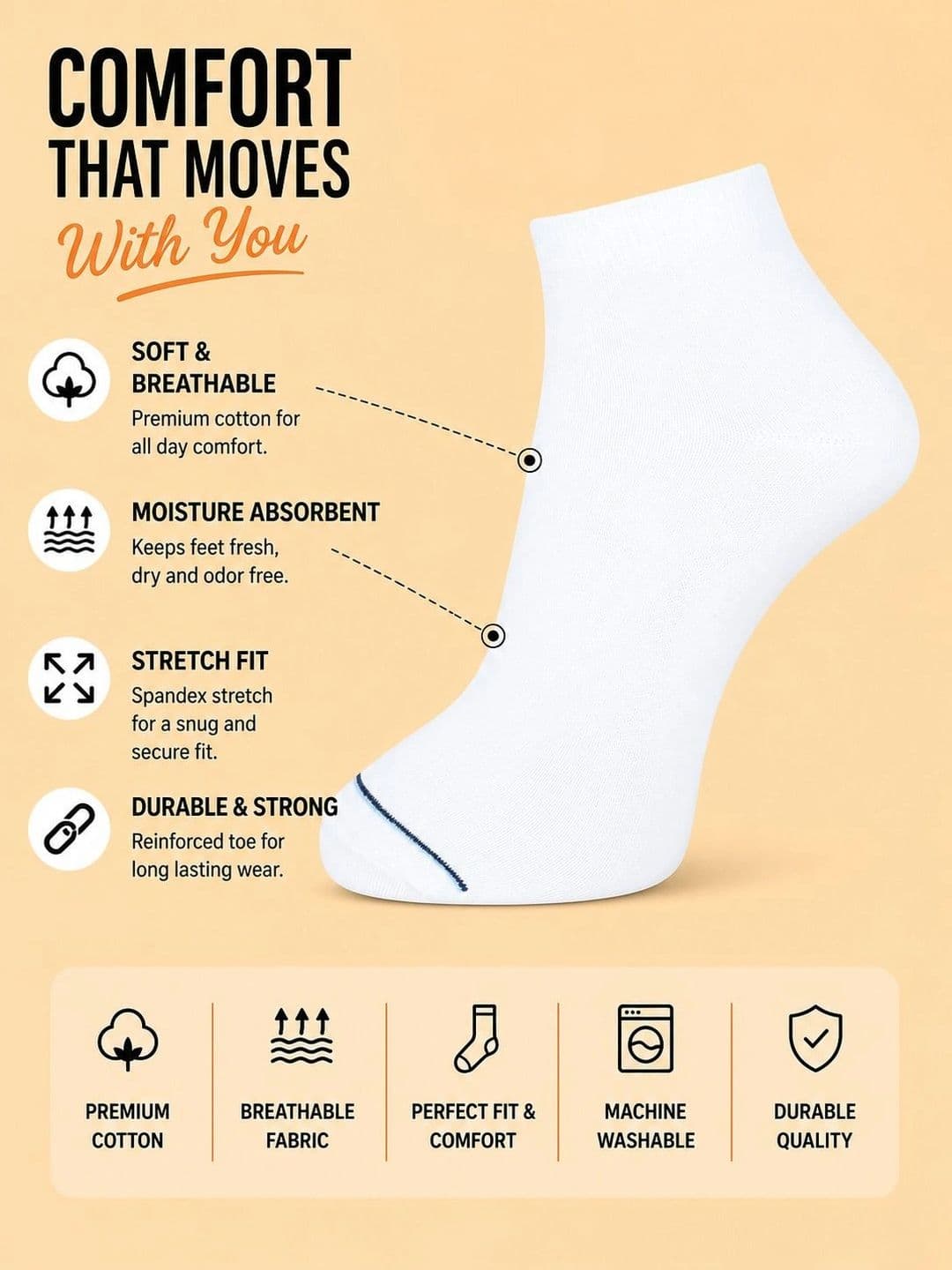 ADDOSSO Men Pack of 3 Cotton Assorted Ankle Length Socks thumbnail 5