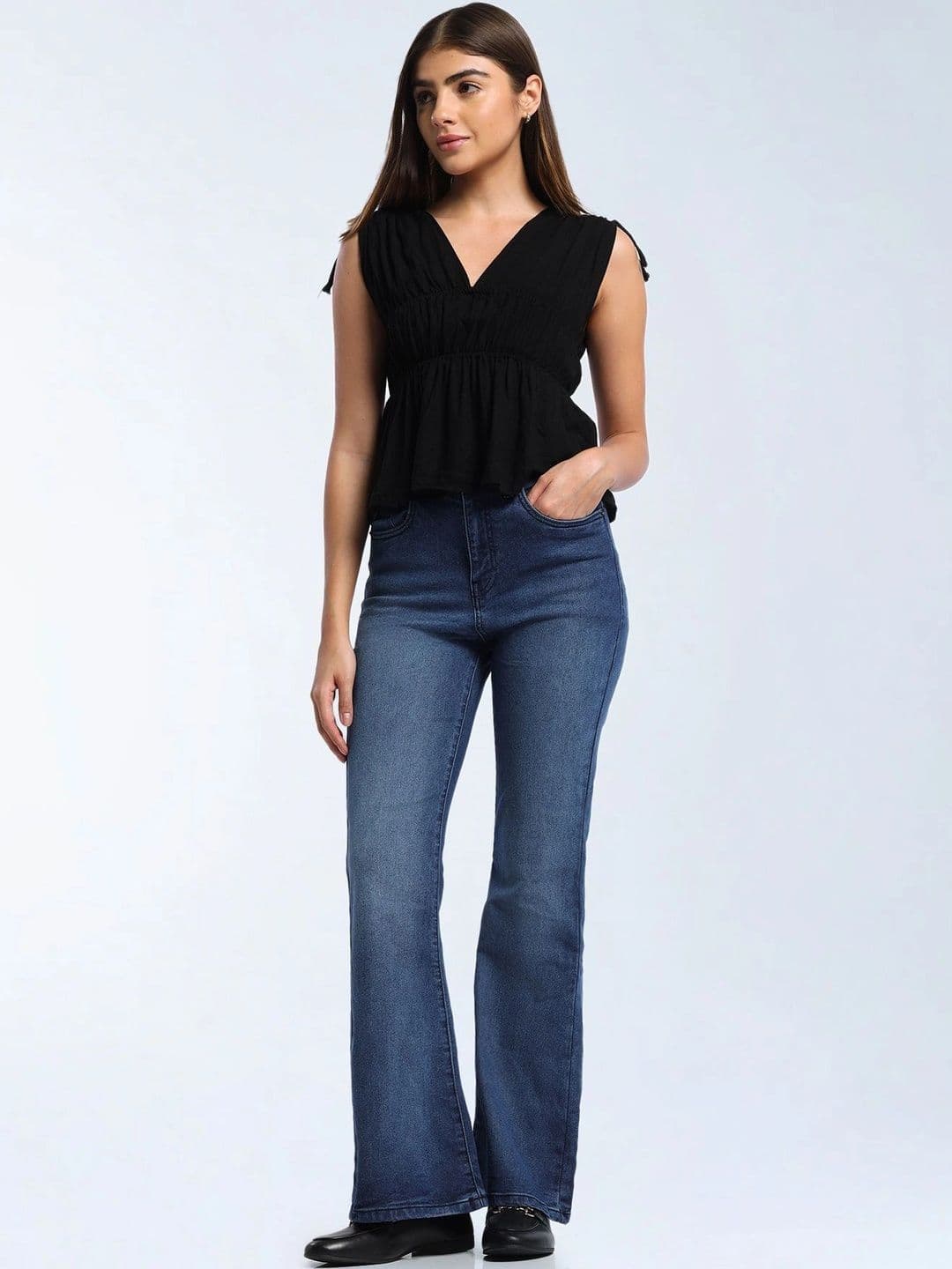 Flying Machine Women Flared High-Rise Low Distress Light Fade Stretchable Jeans thumbnail 5