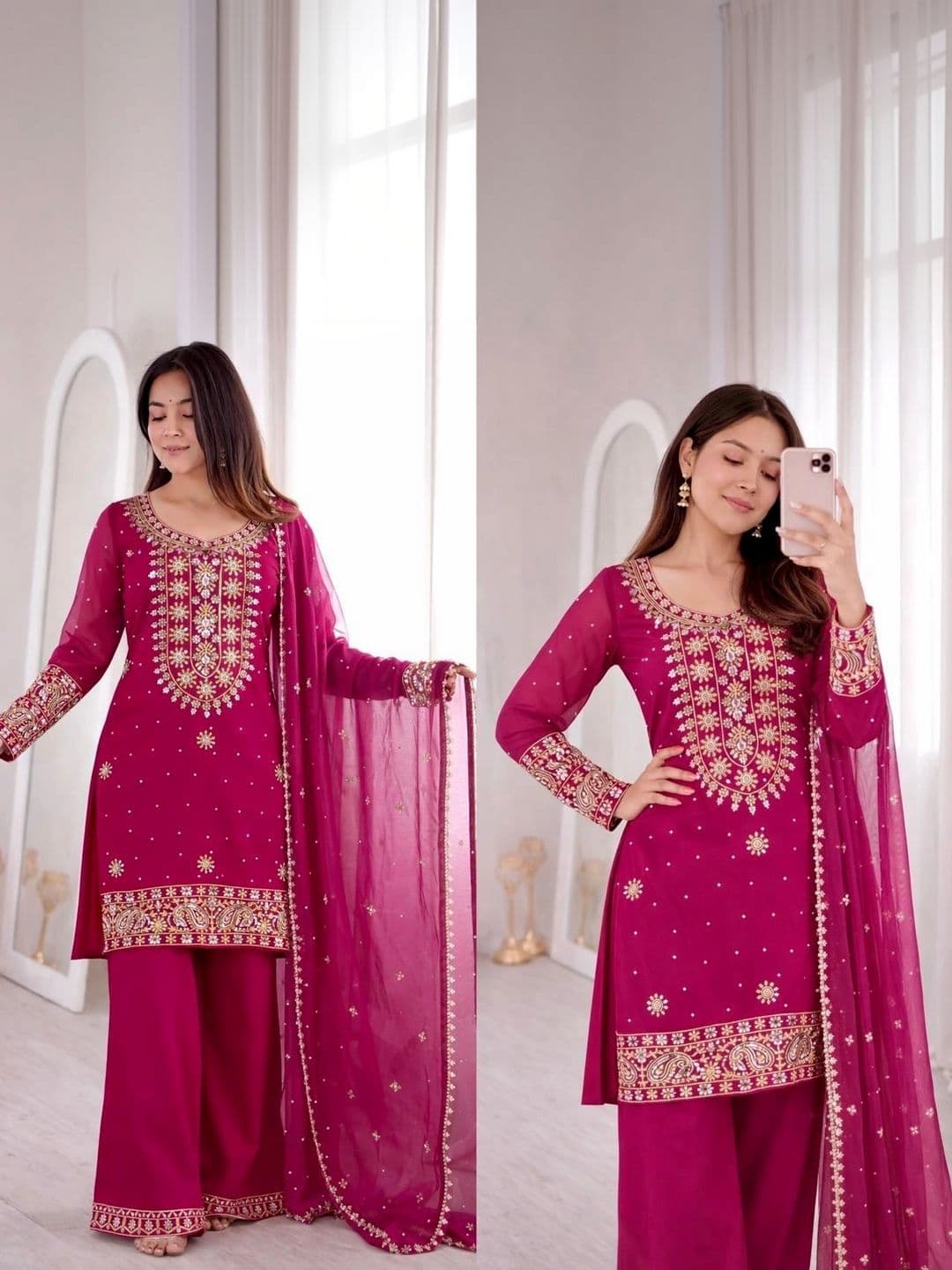 WOMEN WASTRA Women Ethnic Motifs Embroidered Regular Kurta with Palazzos & With Dupatta thumbnail 6