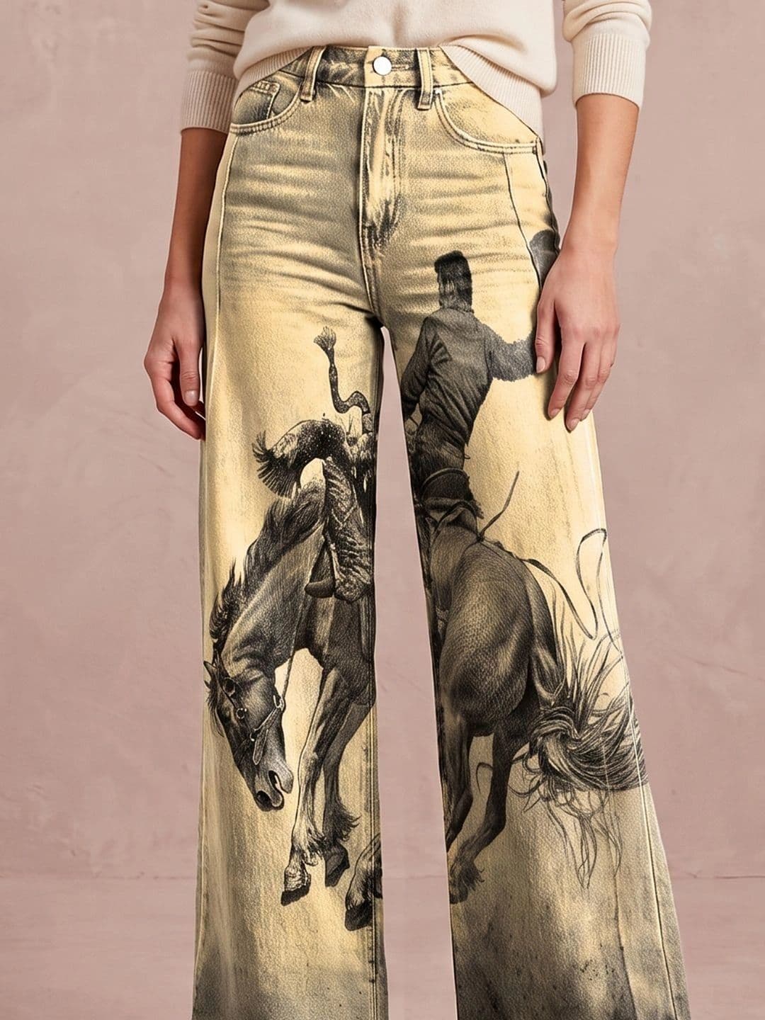 ATELIER REBEL Women Wide Leg Mid-Rise Light Fade Printed Jeans thumbnail 5