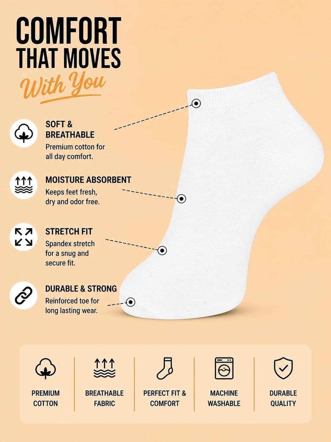 ADDOSSO Men Pack of 3 Cotton Assorted Ankle Length Socks thumbnail 4