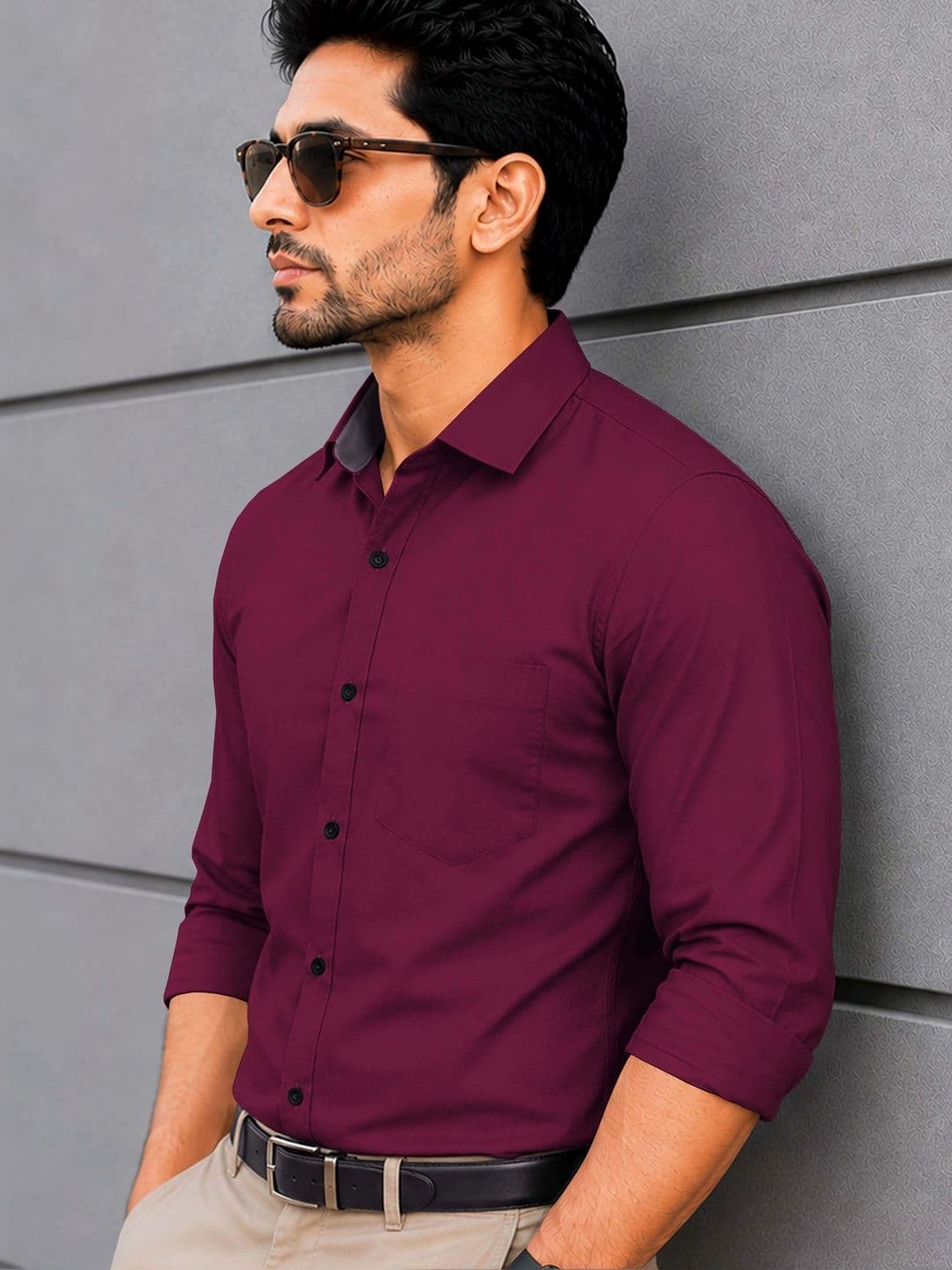 VeBNoR Men Standard Fit Solid Spread Collar Casual Shirt thumbnail 5