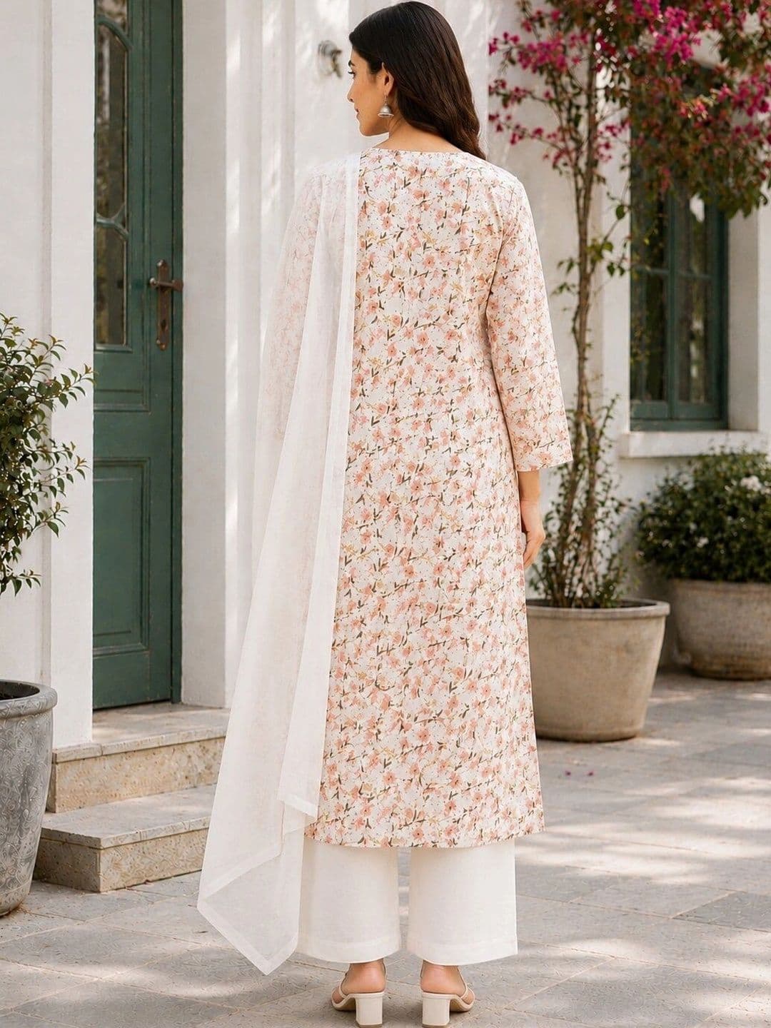FABZARI Women Floral Printed Regular Thread Work Pure Cotton Kurta with Palazzos & With Dupatta thumbnail 2
