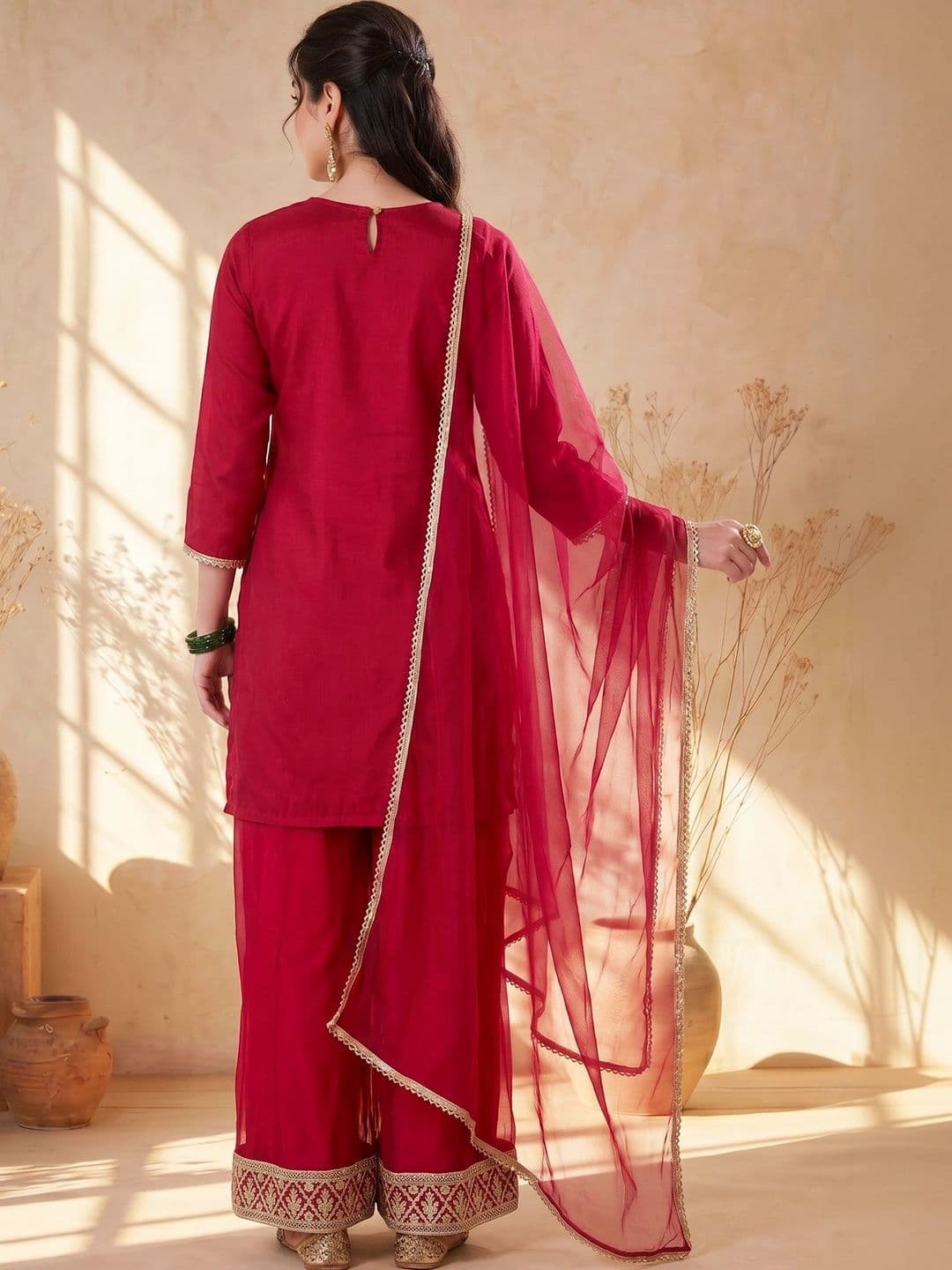 AVANSHEE Women Ethnic Motifs Embroidered Regular Kurta with Palazzos & With Dupatta thumbnail 3