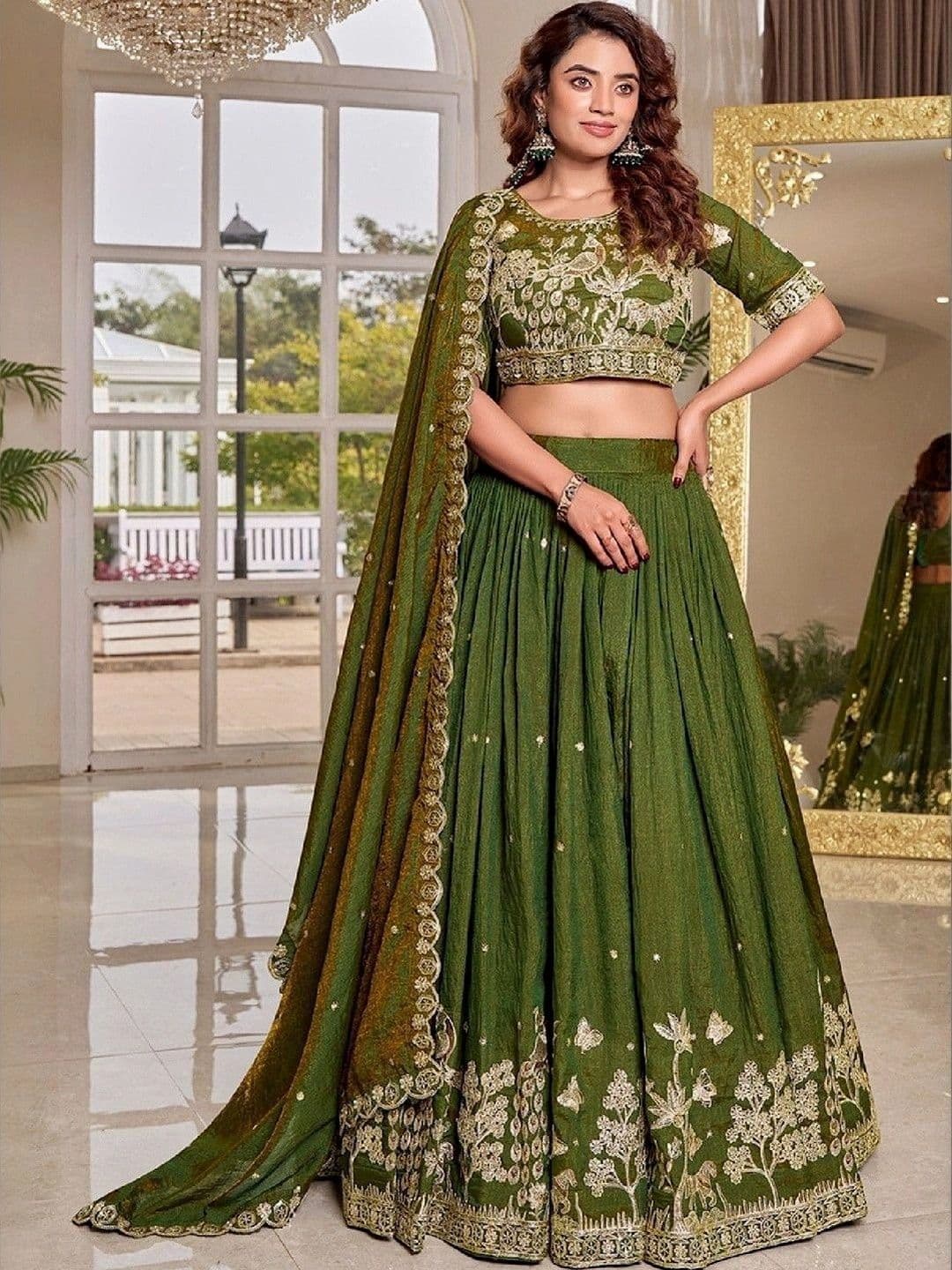 Shree Ram Creation Embroidered Thread Work Ready to Wear Lehenga & Blouse With Dupatta thumbnail 2