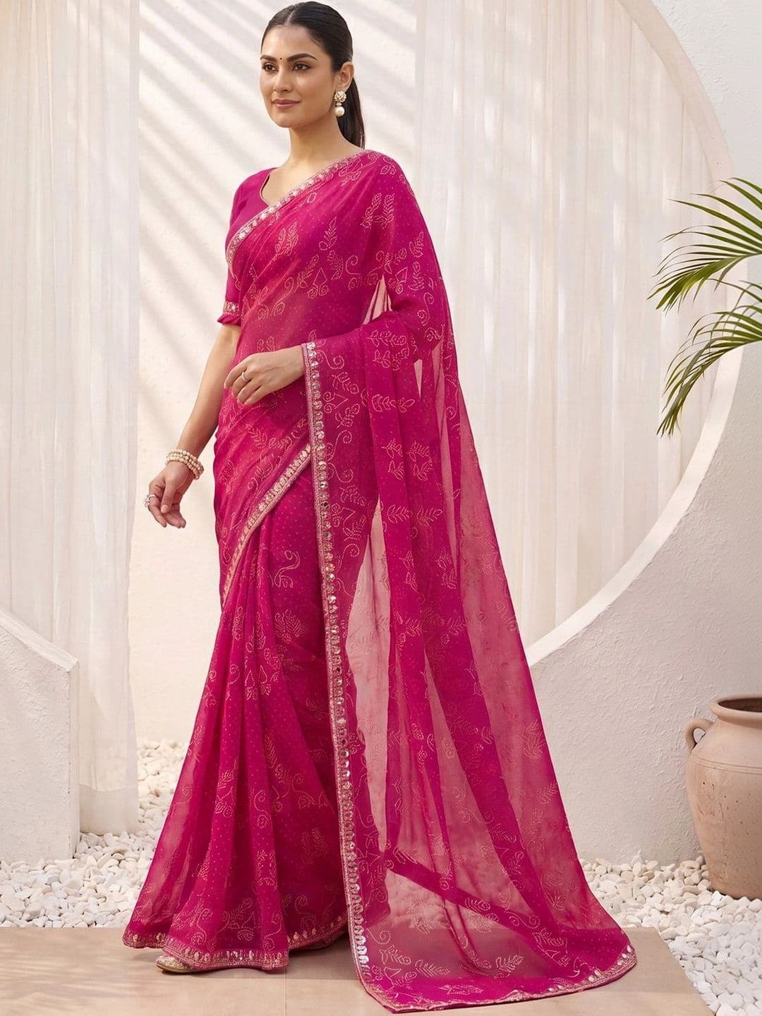Anouk Rustic Bandhani Sequinned Poly Georgette Designer Bandhani Saree thumbnail 2