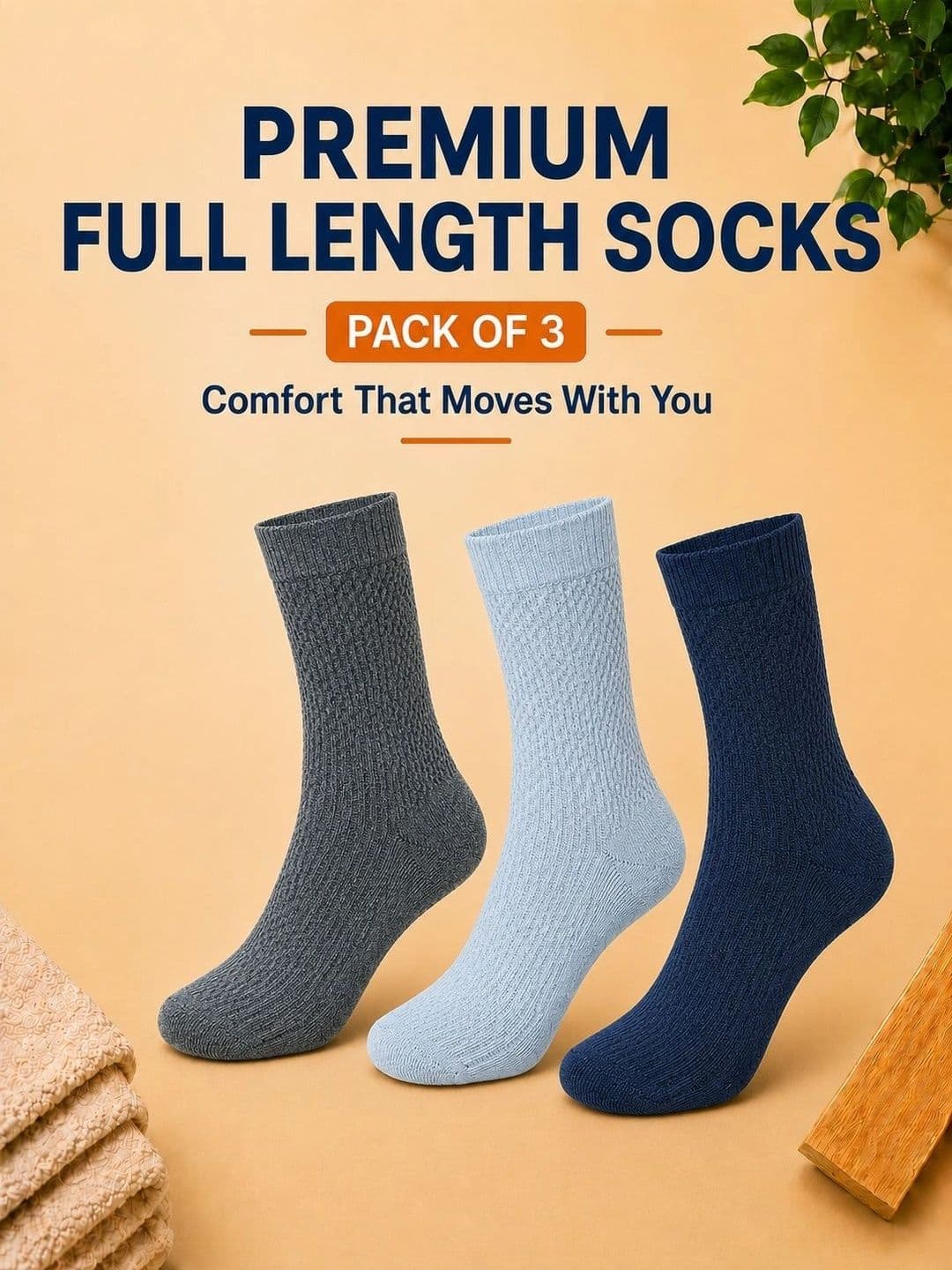 ADDOSSO Men Pack of 3 Cotton Assorted Calf Length Socks thumbnail 2