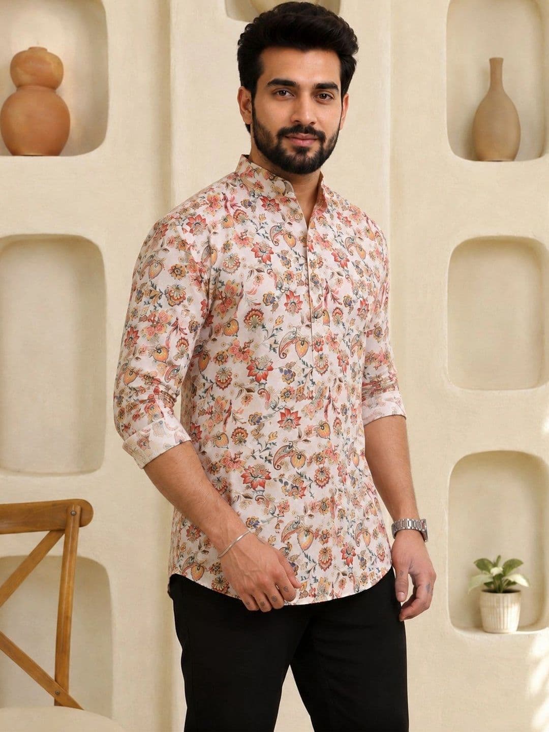 Anouk Men Floral Printed Floral Kurta thumbnail 4