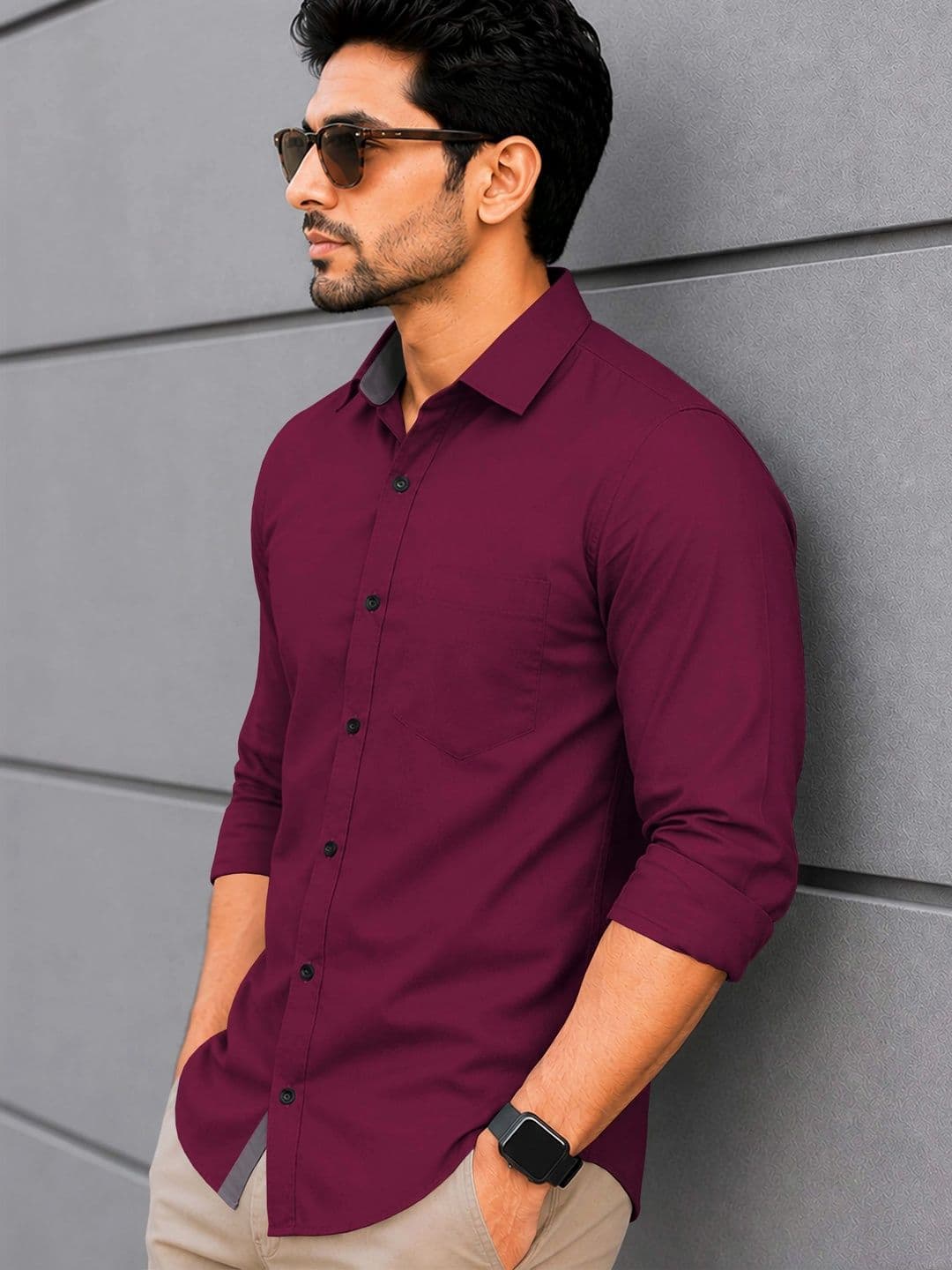 VeBNoR Men Standard Fit Solid Spread Collar Casual Shirt thumbnail 3