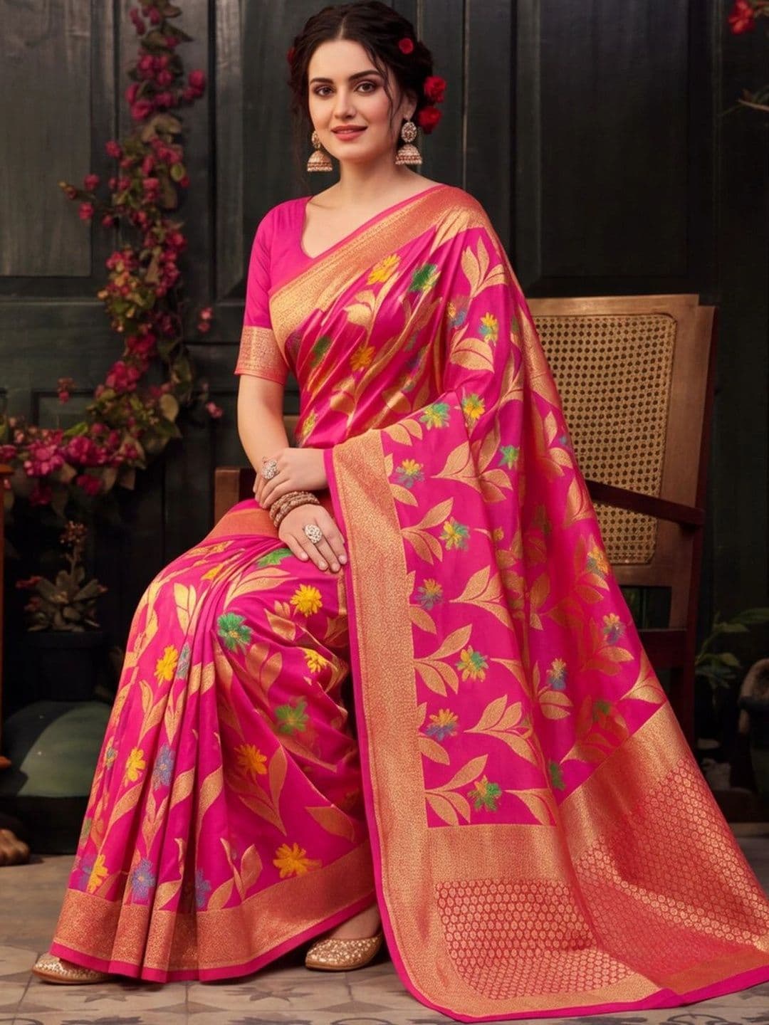 Mitera Woven Design Zari Silk Cotton Fusion Banarasi Saree thumbnail 2
