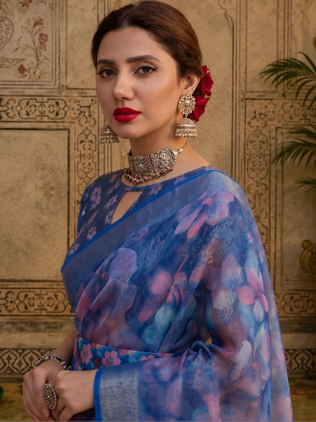 Mitera Floral Zari Silk Cotton Fusion Saree thumbnail 2