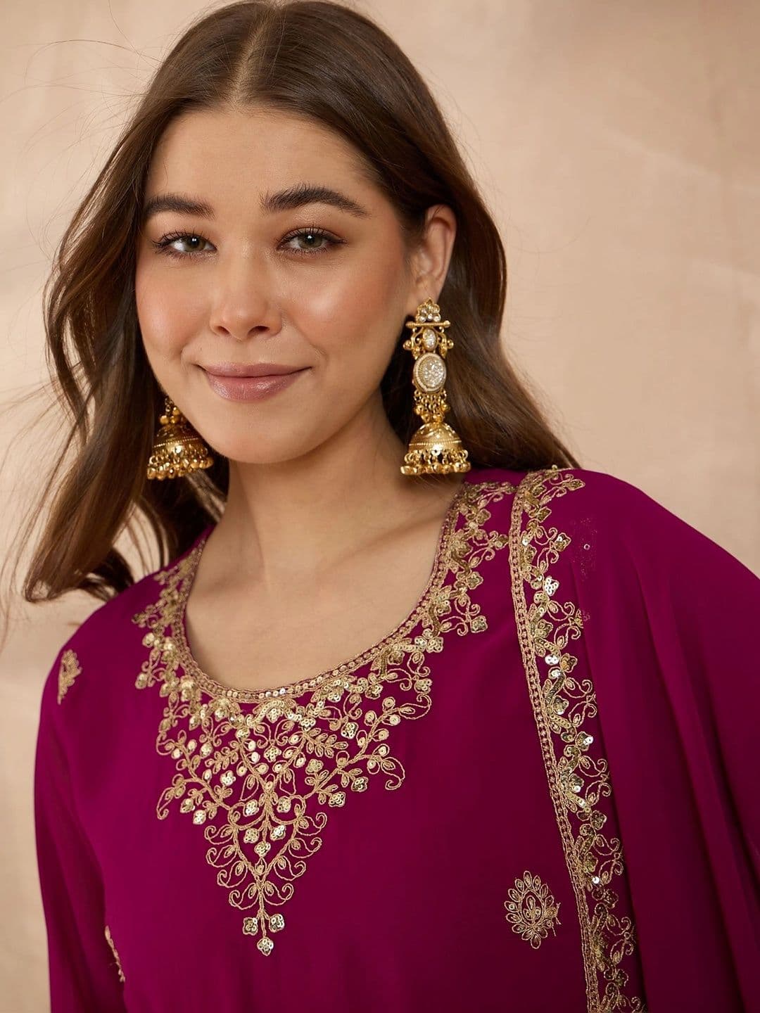 Anouk Women Ethnic Motifs Embroidered Regular Sequinned Kurta with Palazzos & With Dupatta thumbnail 6