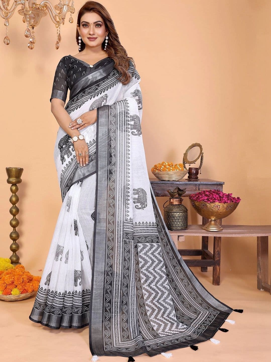 VS MALL Linen Blend Saree - view 1
